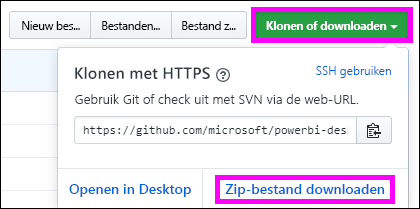Schermopname van het downloaden van een PBIX-voorbeeldbestand.