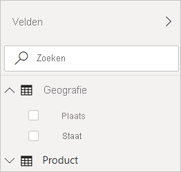 Screenshot of Power BI Desktop showing the Geography filter in the Fields view.