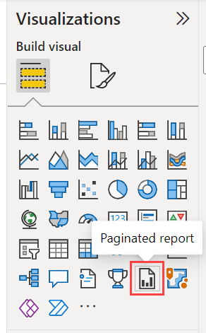 Screenshot of selecting the Paginated report visual from the Visualizations pane.