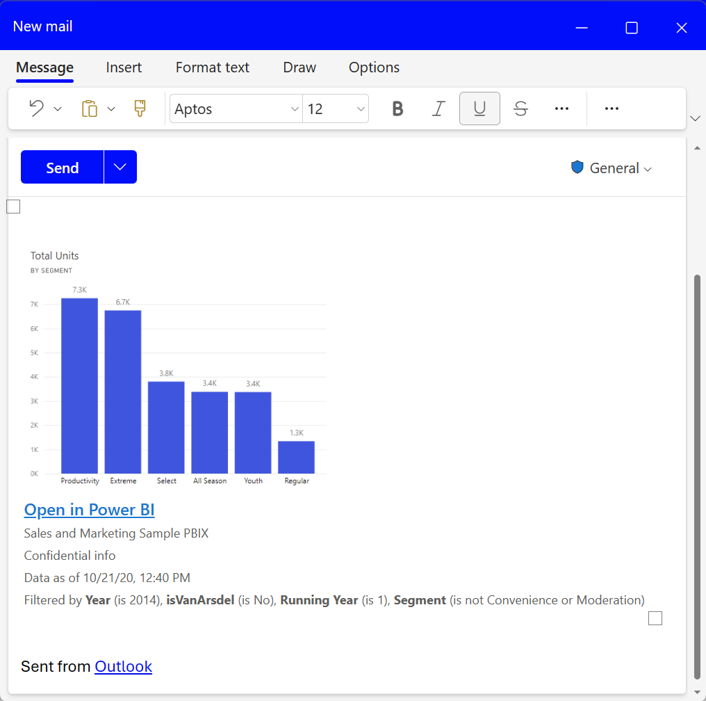 Screenshot showing the visual pasted into Outlook.