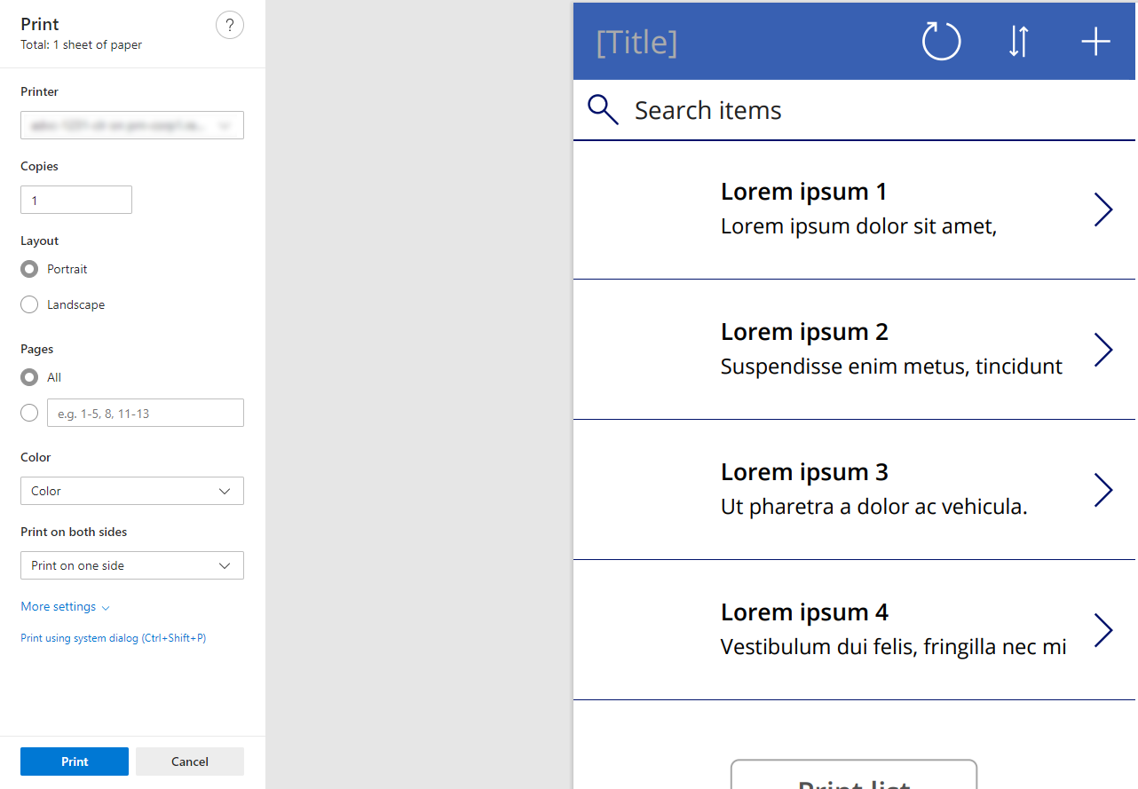 Standaard afdrukbrowser om af te drukken of op te slaan.