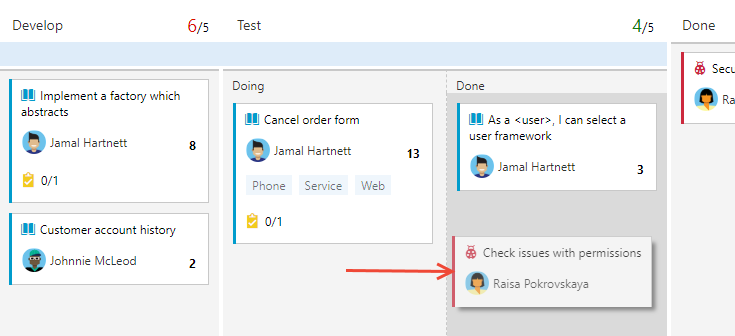 Kanban board showing split column