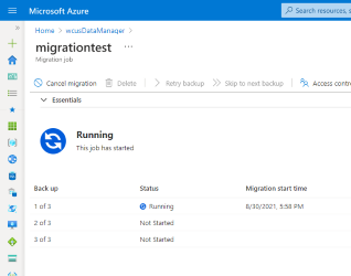 Schermopname van de blade migratietaak met een groot statuspictogram bovenaan in de actieve status.