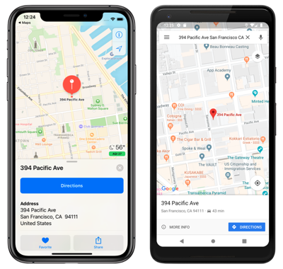 Native map app Screenshot of native map app, on iOS and Android