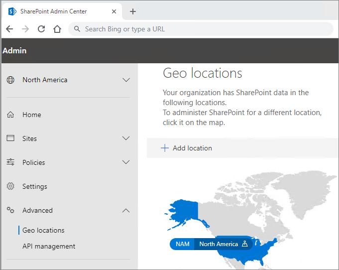 SharePoint Multi-Geo Admin Center