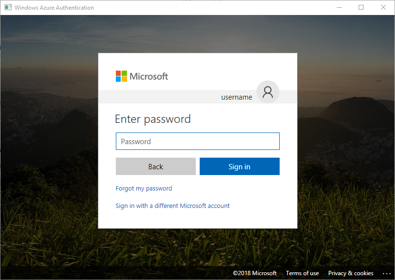 Gebruikersinterface voor Windows Azure-verificatie bij het gebruik van Interactieve Active Directory-verificatie.