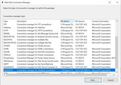 Screenshot of the Teradata connection manager type