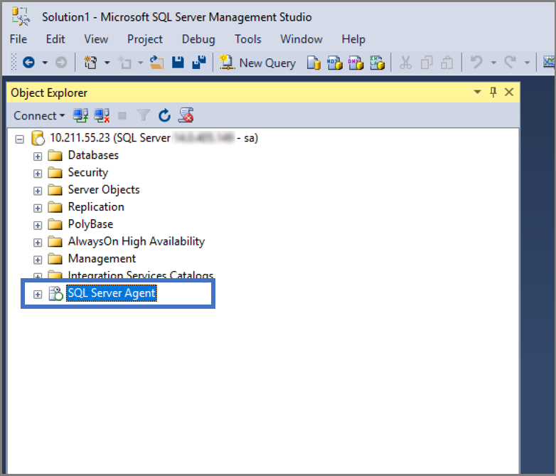Schermafbeelding waarin wordt getoond hoe u kunt controleren of SQL Server Agent is geïnstalleerd.