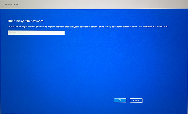 System password screen.