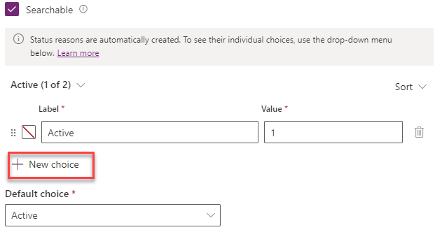 Screenshot showing the add new choice button.