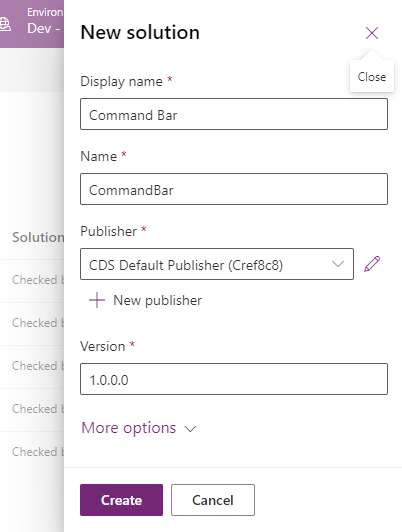 Screenshot showing new solution properties.