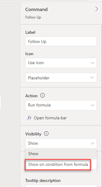 Screenshot showing the command properties.