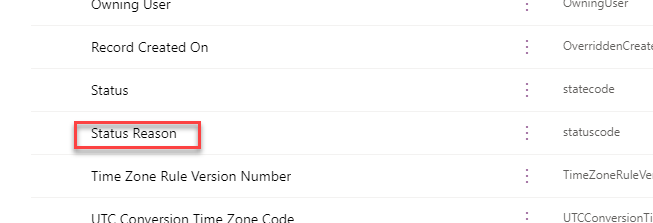 Screenshot showing the status reason column.