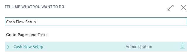 Screenshot of the Cash Flow Setup results from the Tell Me search.