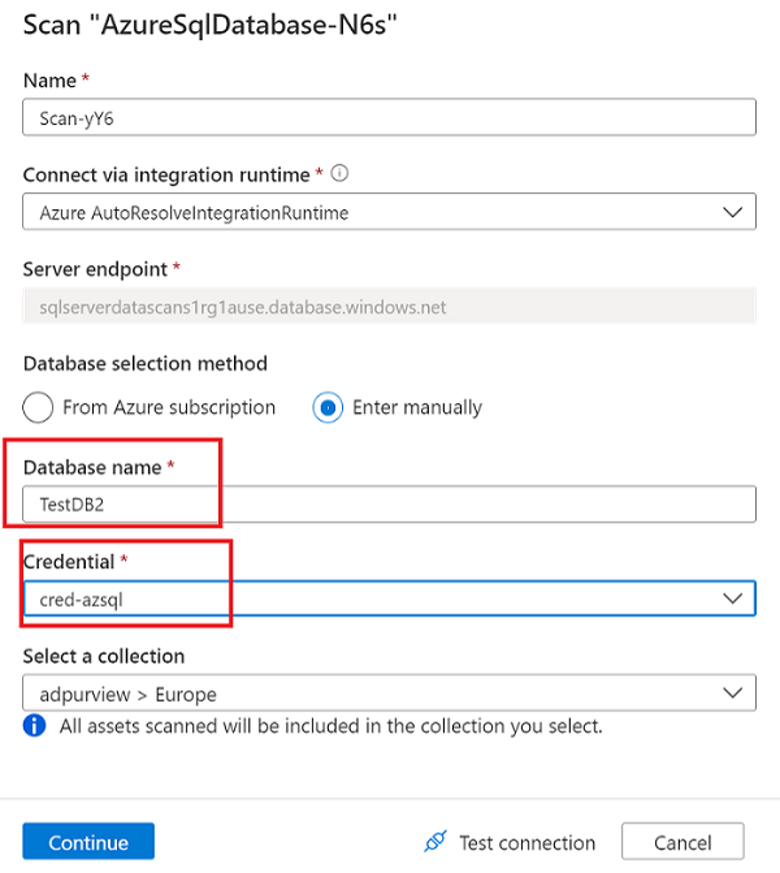 Schermopname van de optie SQL-verificatie voor scannen.