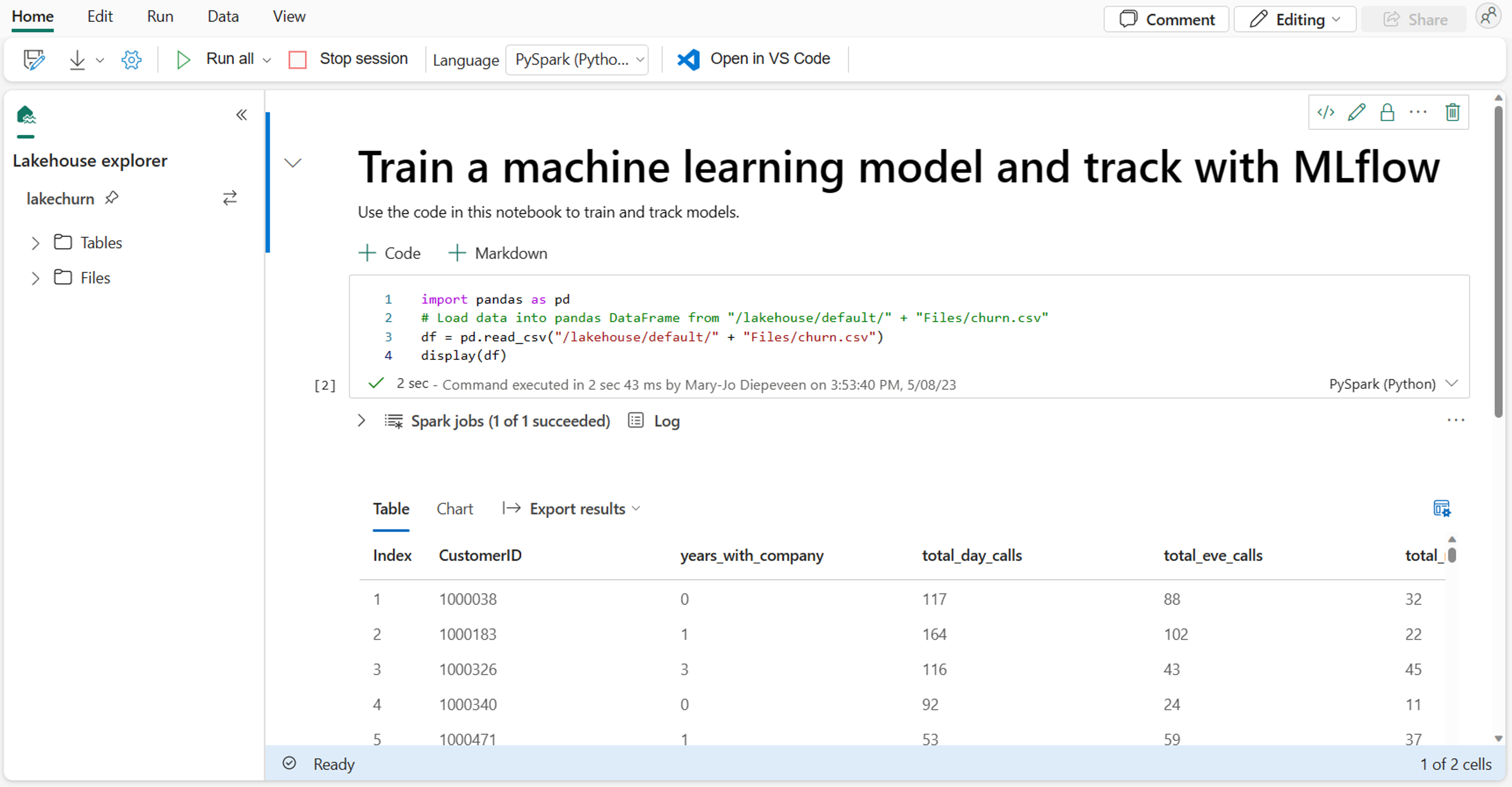 Schermopname van een notitieblok in Microsoft Fabric.