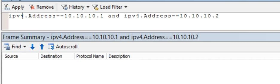 Schermopname van framesamenvatting met filter in Network Monitor.
