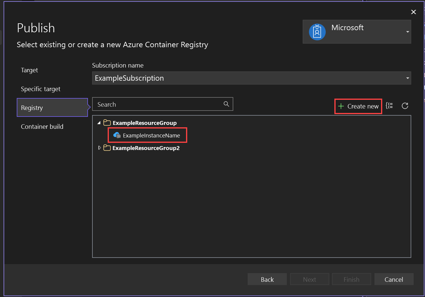 schermopname met de optie voor publiceren naar Azure Container Registry.