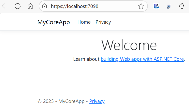 Schermopname toont de startpagina voor de web-app in het browservenster.