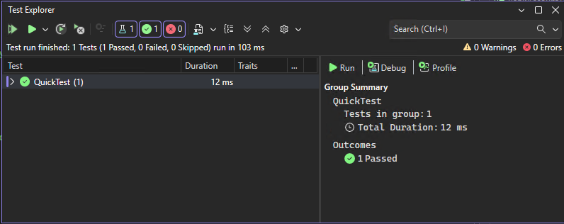 Schermopname van Test Explorer nadat tests zijn uitgevoerd in Visual Studio.