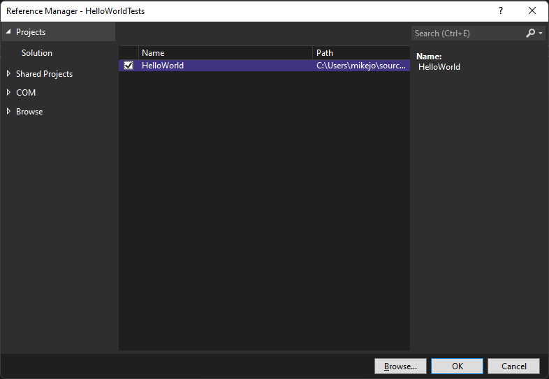 Toevoegen projectreferentie in Visual Studio