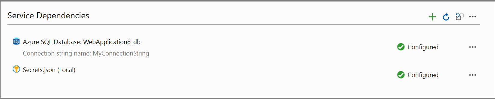 Schermopname van de sectie Serviceafhankelijkheden.