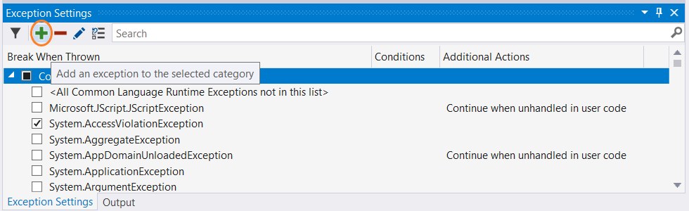Add-Exception-To-Selected-Category-Button Screenshot of Add an exception to the selected category button.