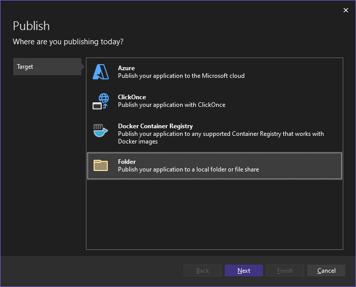 Map kiezen als doelmap voor publicatie