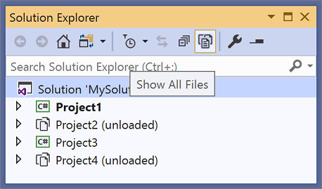 Knop Alle bestanden weergeven in Visual Studio Solution Explorer