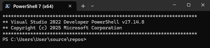 Schermopname van het hulpprogramma Developer PowerShell in Visual Studio.