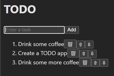 Schermopname van de app die wordt uitgevoerd en een lijst met
