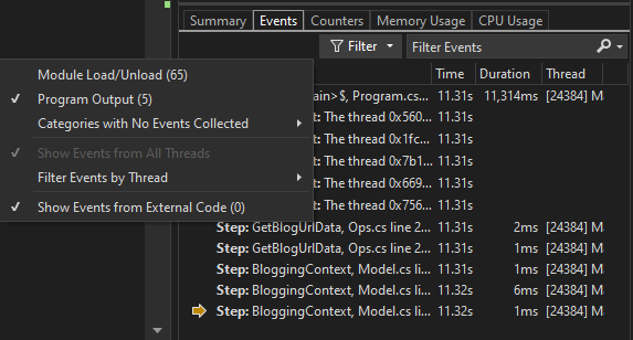 Schermopname van het diagnostische gebeurtenisfilter.