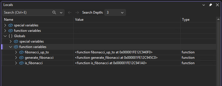 Schermopname van het venster Locals in het foutopsporingsprogramma van Visual Studio.