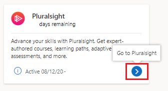 Schermopname van de tegel Pluralsight Benefit in het Visual Studio-abonnement na activering.