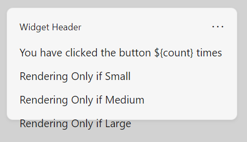 Een adaptieve kaart wordt uitgevoerd. Er wordt een widget weergegeven met vier regels met de tekst die is opgegeven in de JSON-nettolading die in de vorige stap wordt weergegeven. In plaats van elementen voorwaardelijk te verbergen, zijn alle elementen zichtbaar en overlopen de onderrand van de afbeelding.
