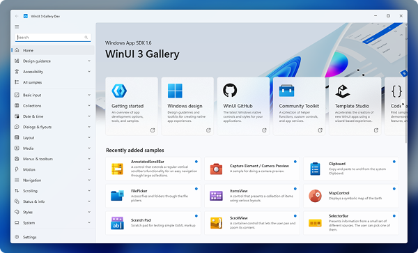 Koptekstafbeelding voor WinUI 3 Gallery