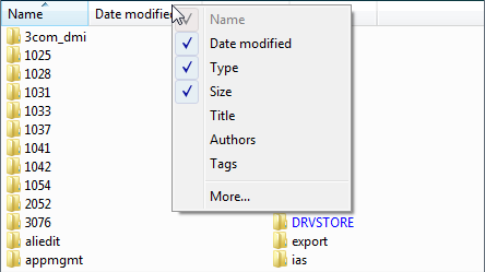 Schermafbeelding van de lijstweergave met het menu Kolomkiezer 