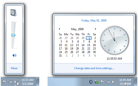schermafbeelding van het systeemvak en flyouts 