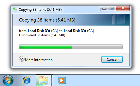 schermafbeelding van het dialoogvenster Kopiëren met voortgangsbalk 