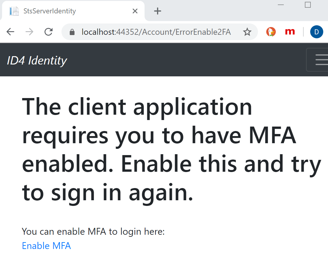 Schermopname van de client vereist aanmelding met meervoudige verificatie en de optie MFA inschakelen.