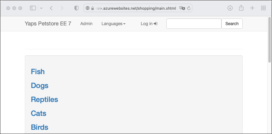 Schermopname van de Maven Hello World-web-app die wordt uitgevoerd in Azure App Service.