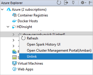 Azure Explorer niet-gekoppeld cluster.