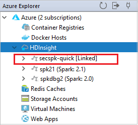 Azure Explorer HDI gekoppeld cluster.