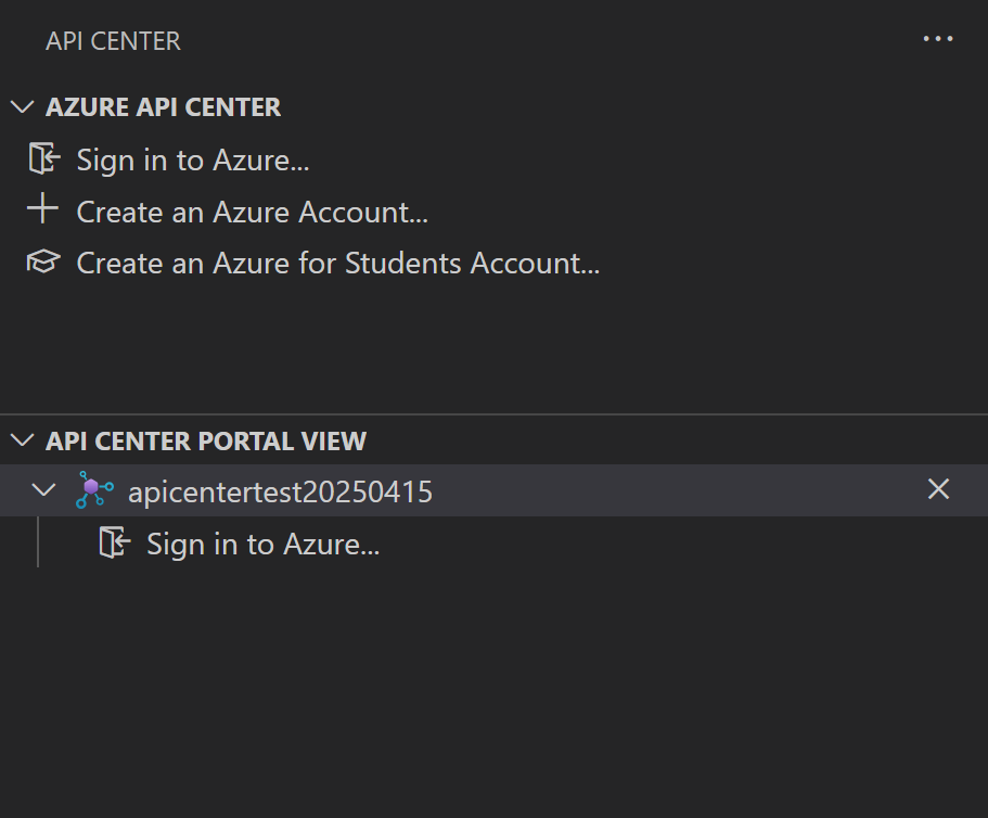 Schermopname van de api Center-portalweergave in de API Center-extensie.