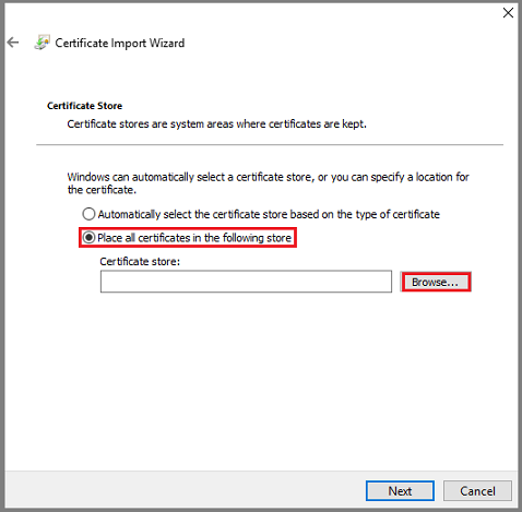 Schermopname die laat zien hoe u de certificaatopslag kiest.