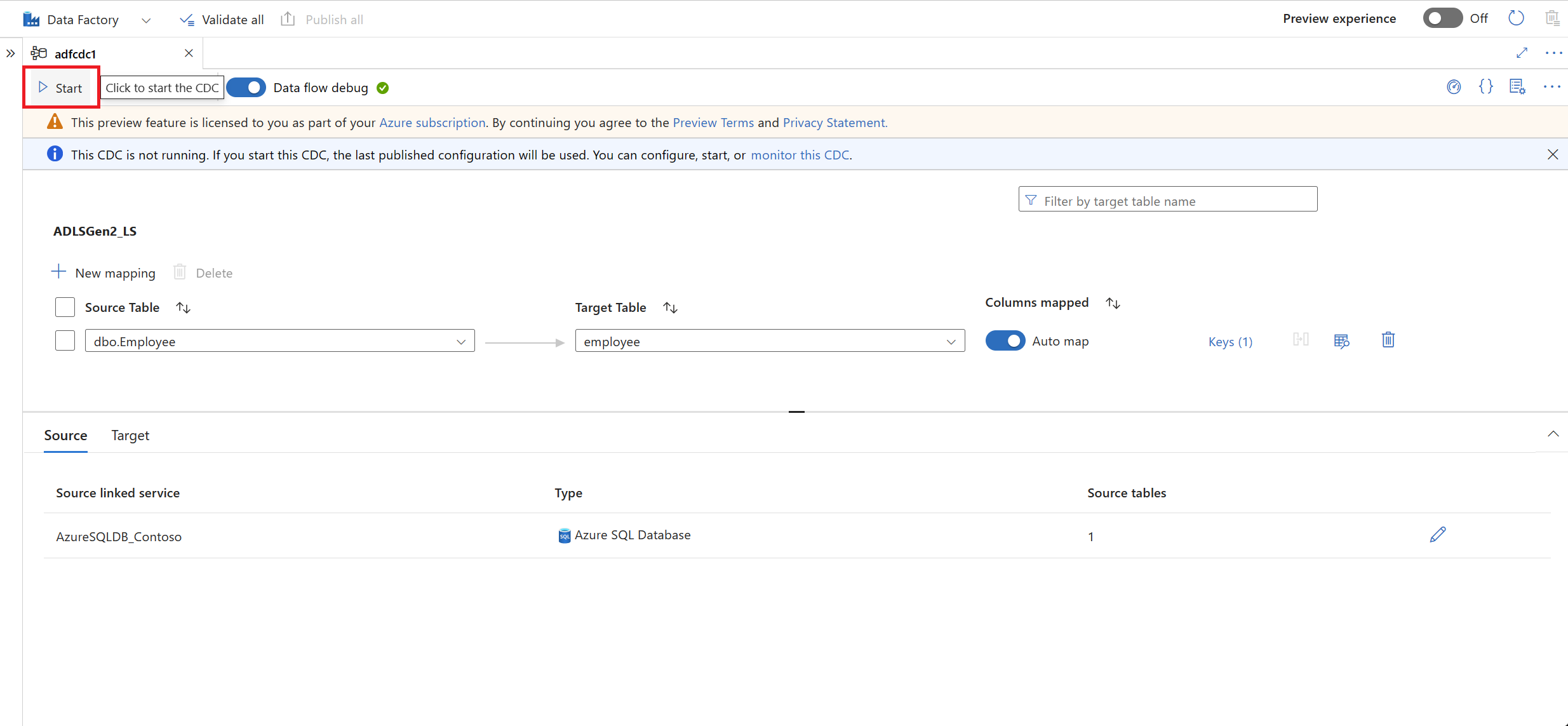 Schermopname van de knop Start boven aan het canvas.