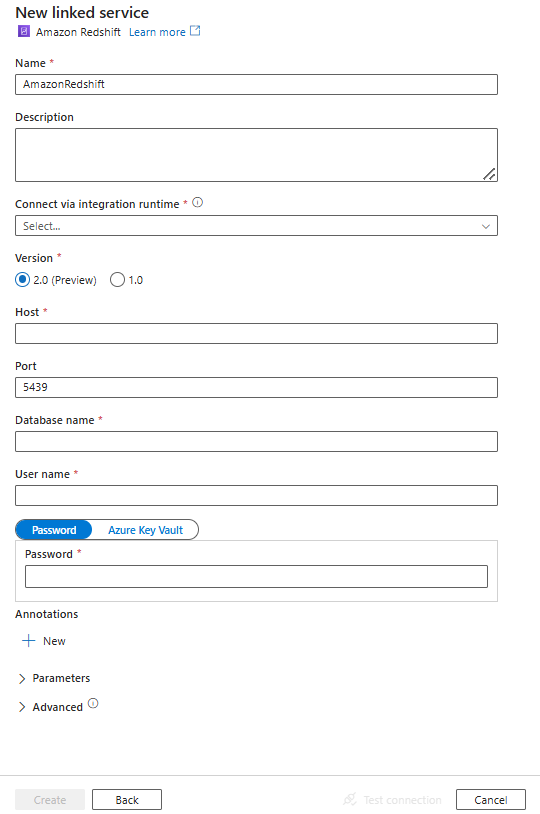 Configureer een gekoppelde service met Amazon Redshift.