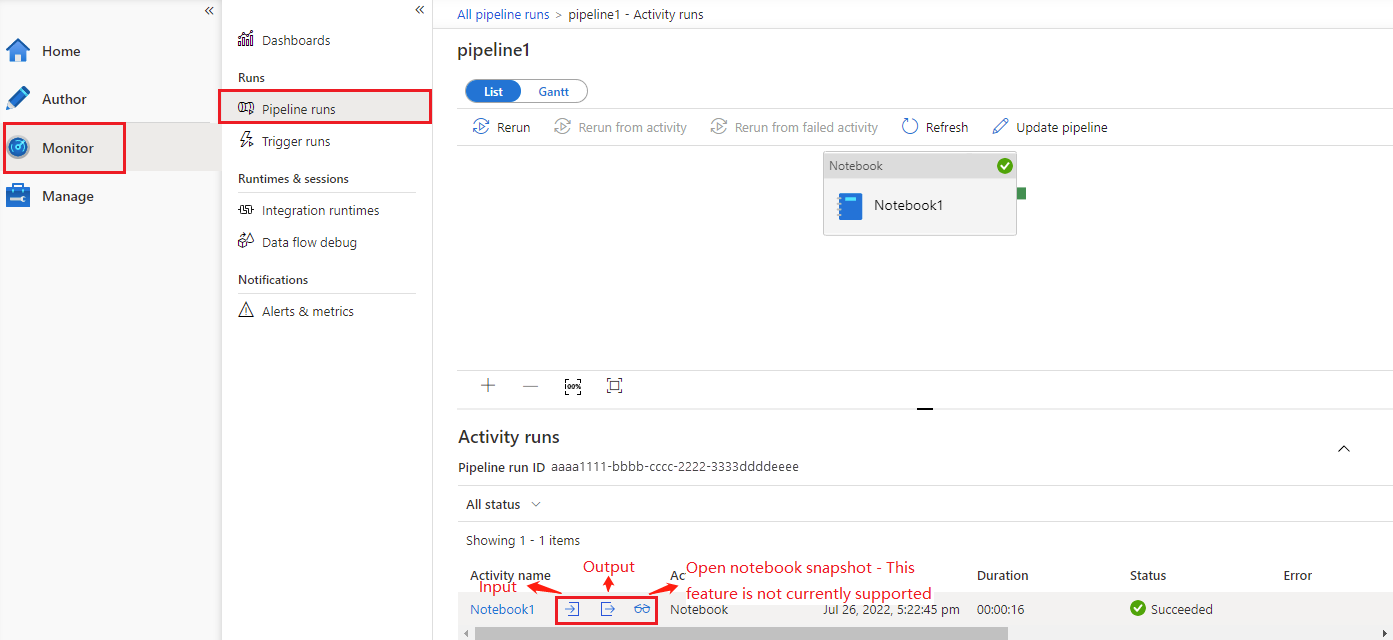 Schermopname van de invoer en uitvoer voor een Notebook-activiteit.