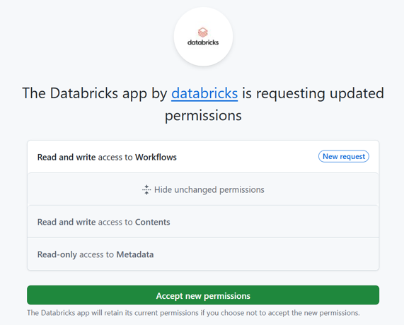 De e-mailafbeelding die u mogelijk ontvangt wanneer de Databricks GitHub-app werkstroomtoegang aanvraagt