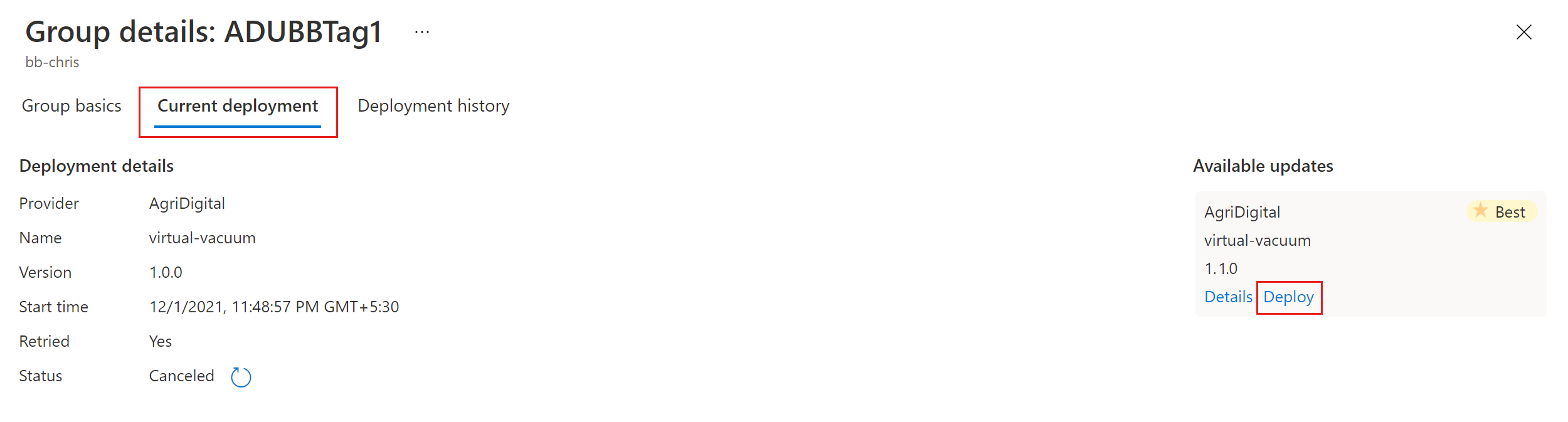 Schermopname van het selecteren van een update.